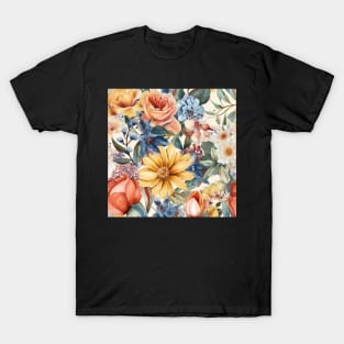 Detailed Water Color Flower Pattern - 4 T-Shirt